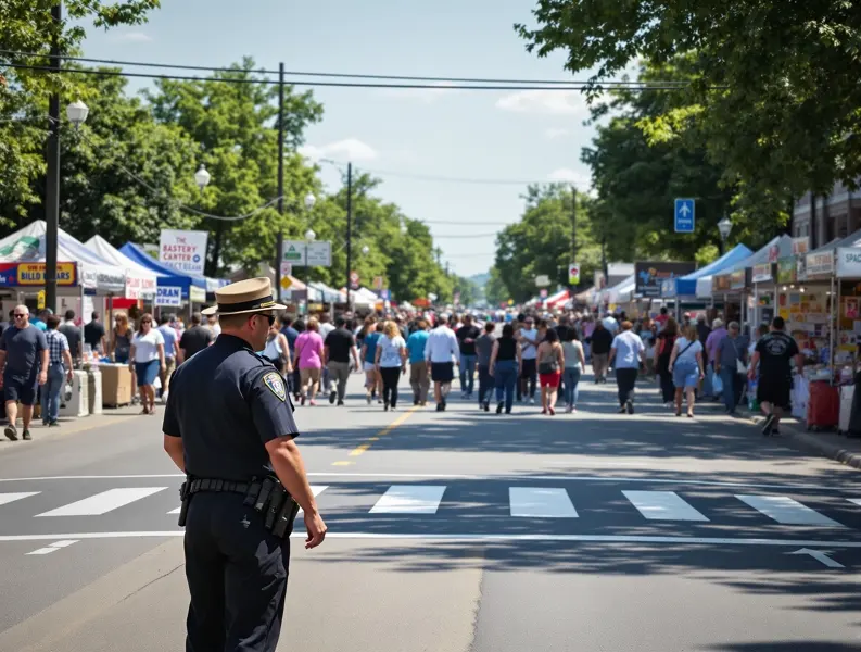 M&G Security directing traffic at a street festival
