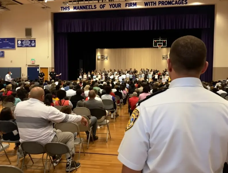M&G Security at a community event in a school gym