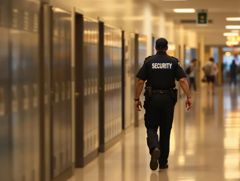 M&G Security walking a school hallway during an event