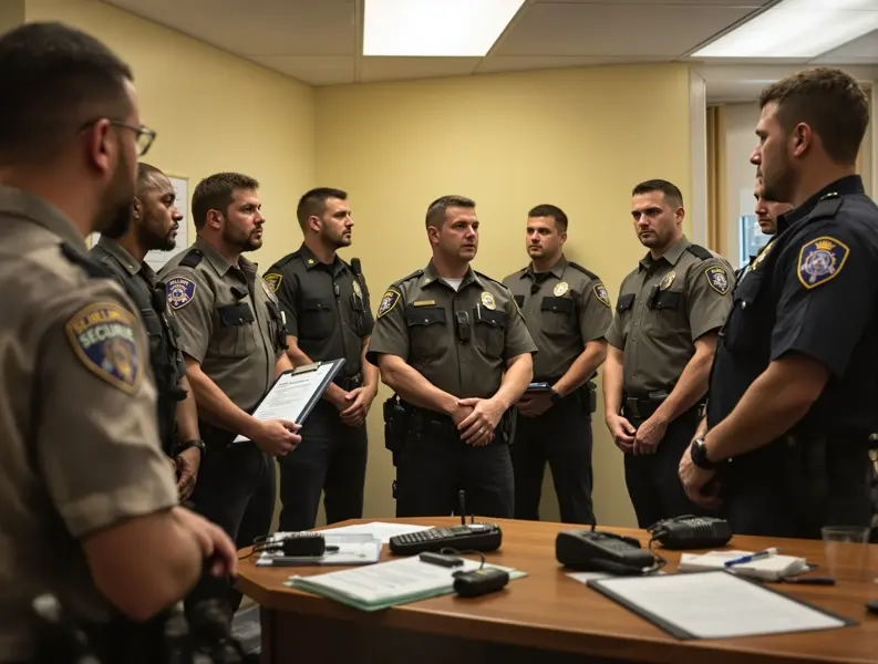 M&G Security team briefing before a shift